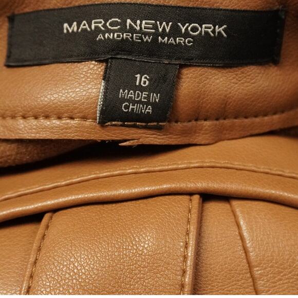 Tan Faux Leather Skirt Women’s Size Medium Belted High Waist Mod Chic - Picture 4 of 6